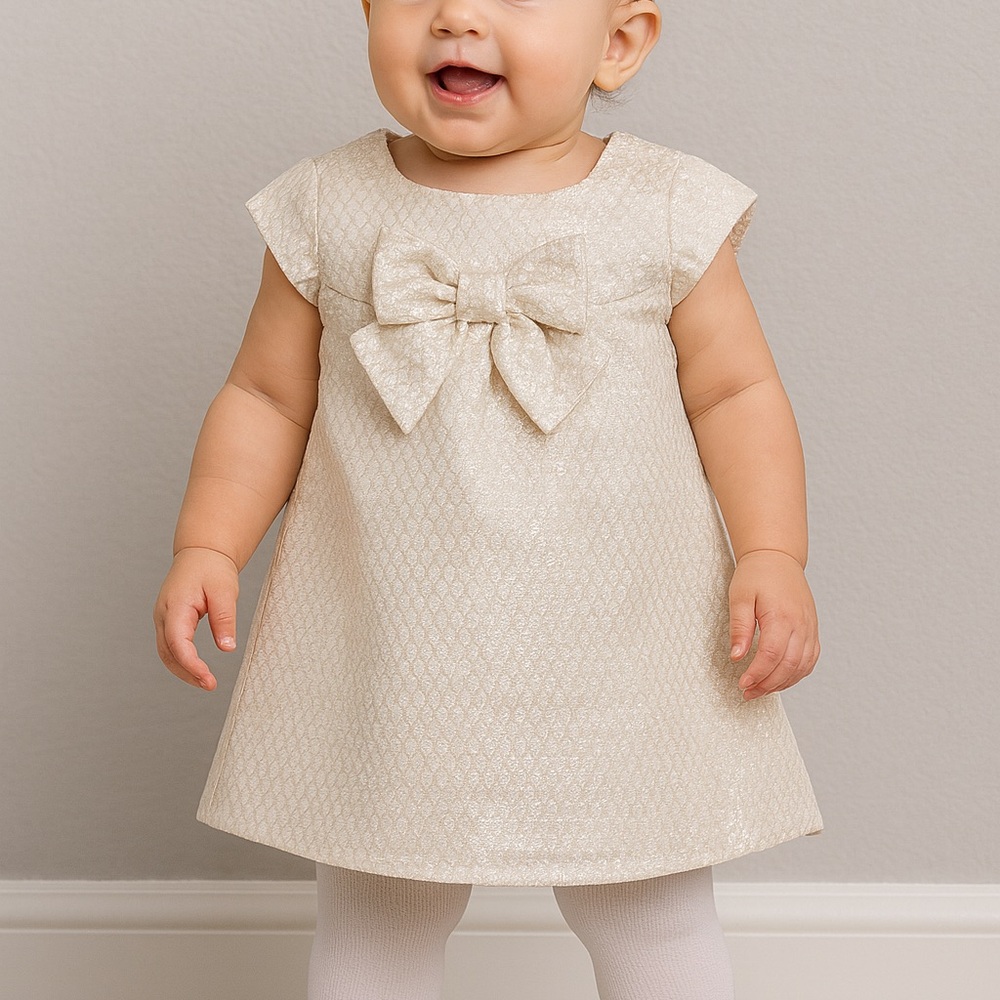 Cream Baby Dress with Bow